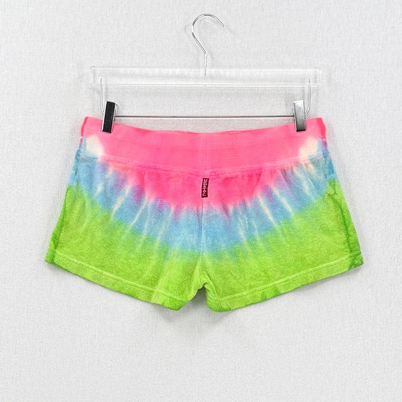 HARD TAIL Tie Dye Terry Shorts Womens XL Pink Green Neon Rainbow Mini Y2K NEW - Picture 2 of 12